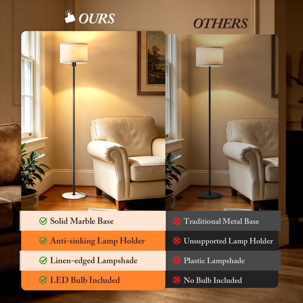 63" Black Floor Lamps, Standing Lamp with Marble Base