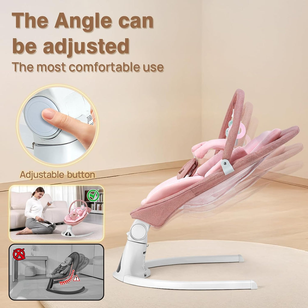 Portable Baby Swing with Remote Control Bluetooth Music Speed Timer Pink