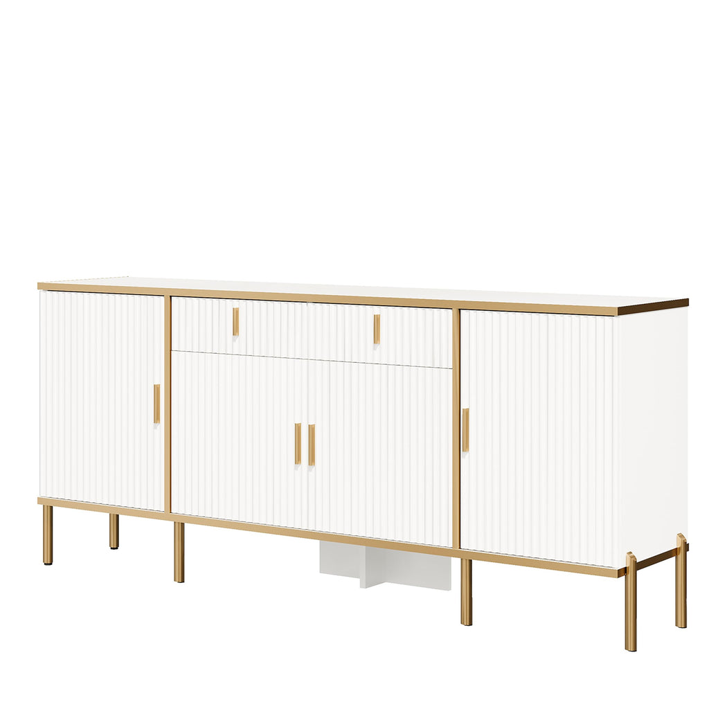 60" Fluted Buffet Cabinet with Storage, Modern Buffets & Sideboard with 2 Drawers, 4 Doors and Adjustable Shelves
