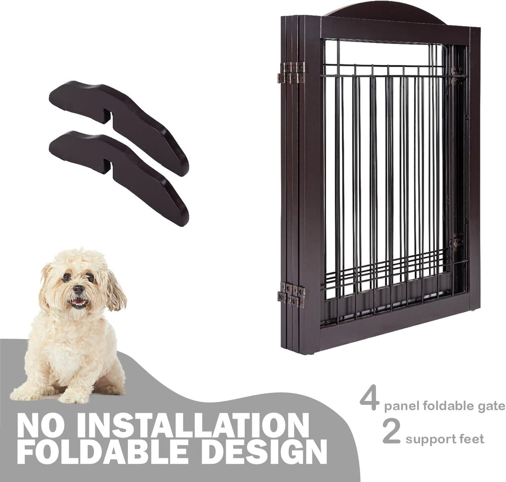 Freestanding Foldable Dog Gate Indoor with Door, 96" Wide, 30" Tall
