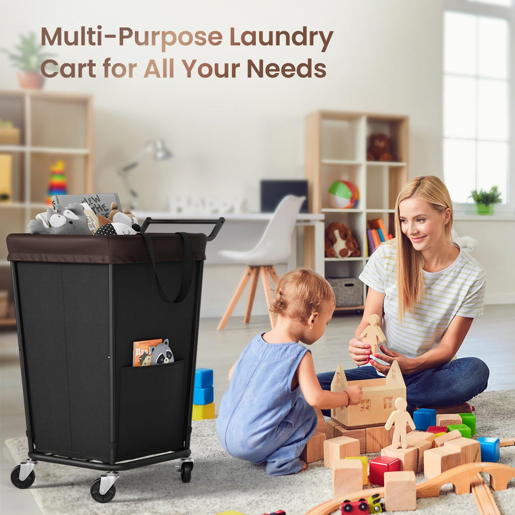 160L Laundry Hamper with Wheels and Handle, 2-Section Rolling Hamper for Laundry, Large Laundry Basket with Wheels