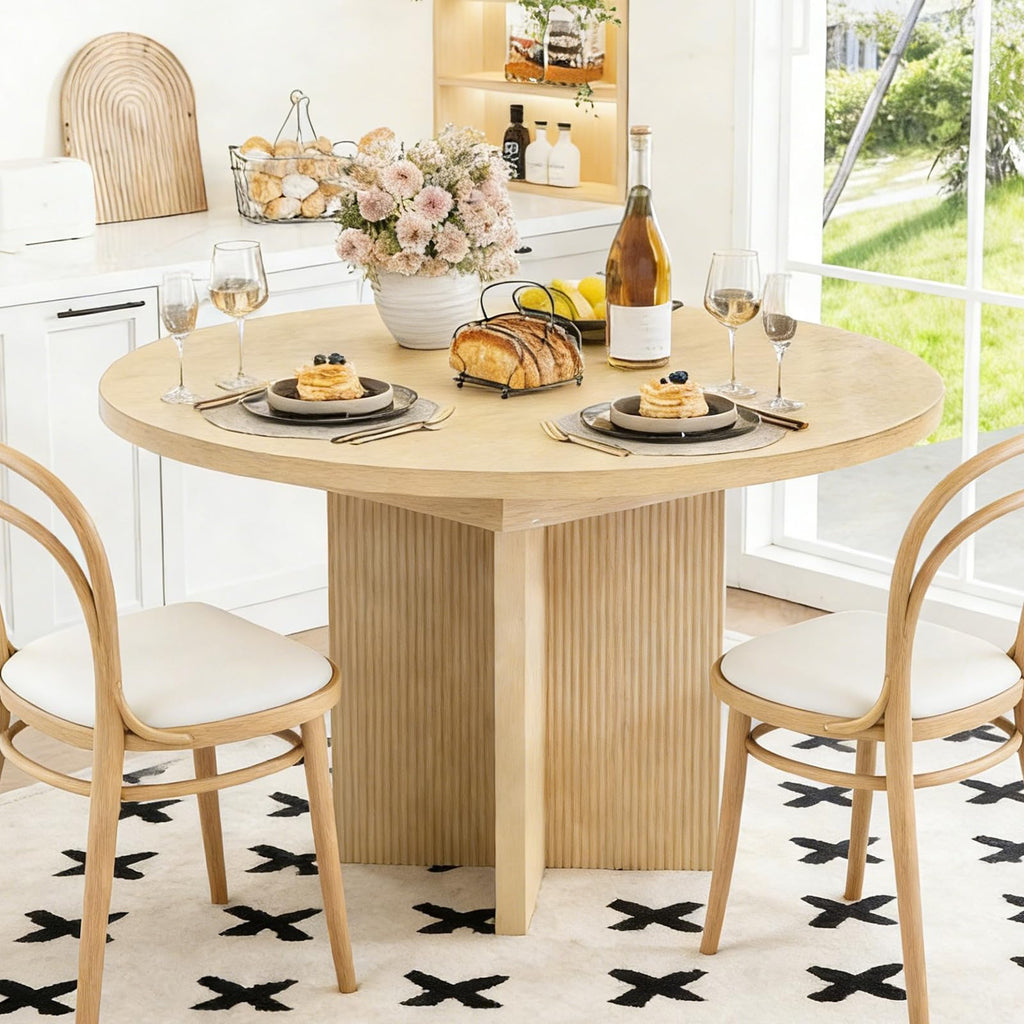 Extendable Dining Table, 35.4" Round to 47.2" Oval Wood Dining Table with Extension Leaf, Modern Expandable Kitchen