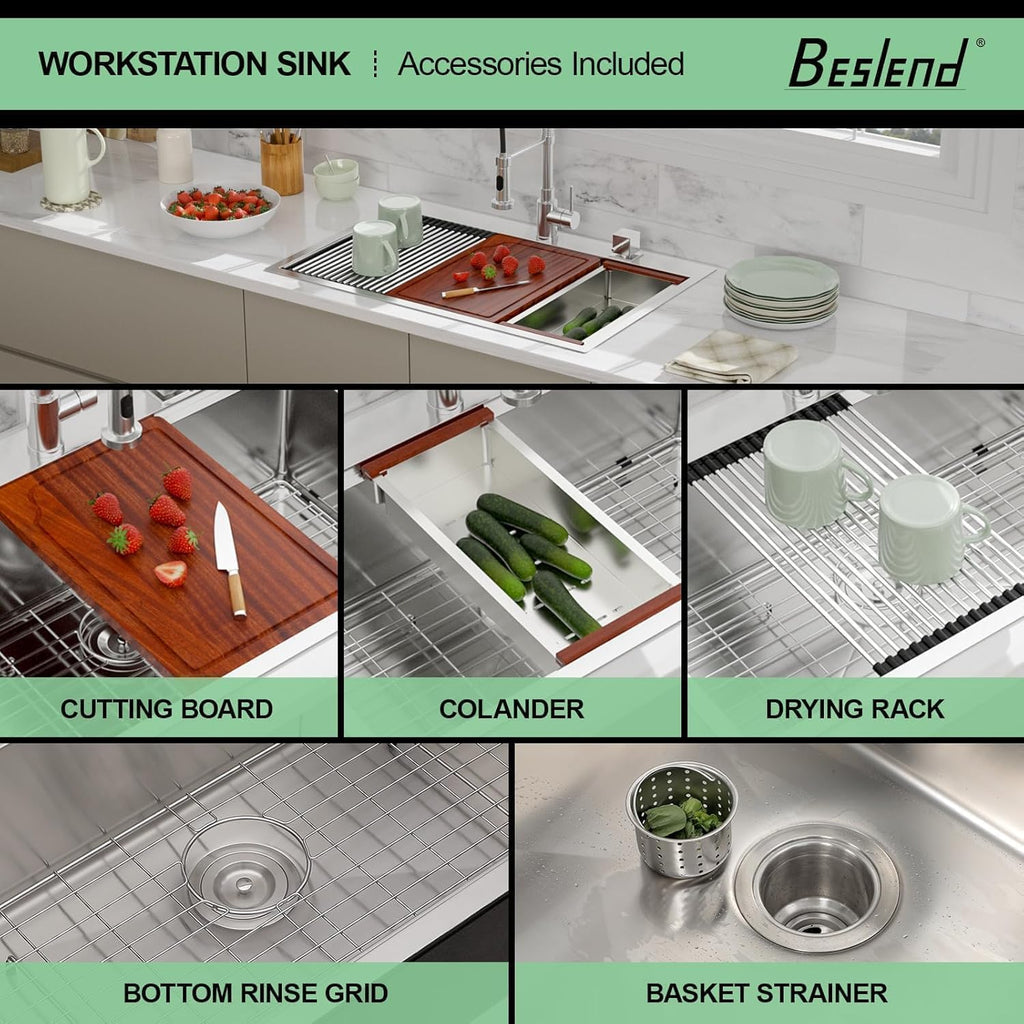 33 Drop In Workstation Kitchen Sink | 33x22 Single Bowl Workstation Sinks Stainless Steel Topmount Sink 16 Gauge
