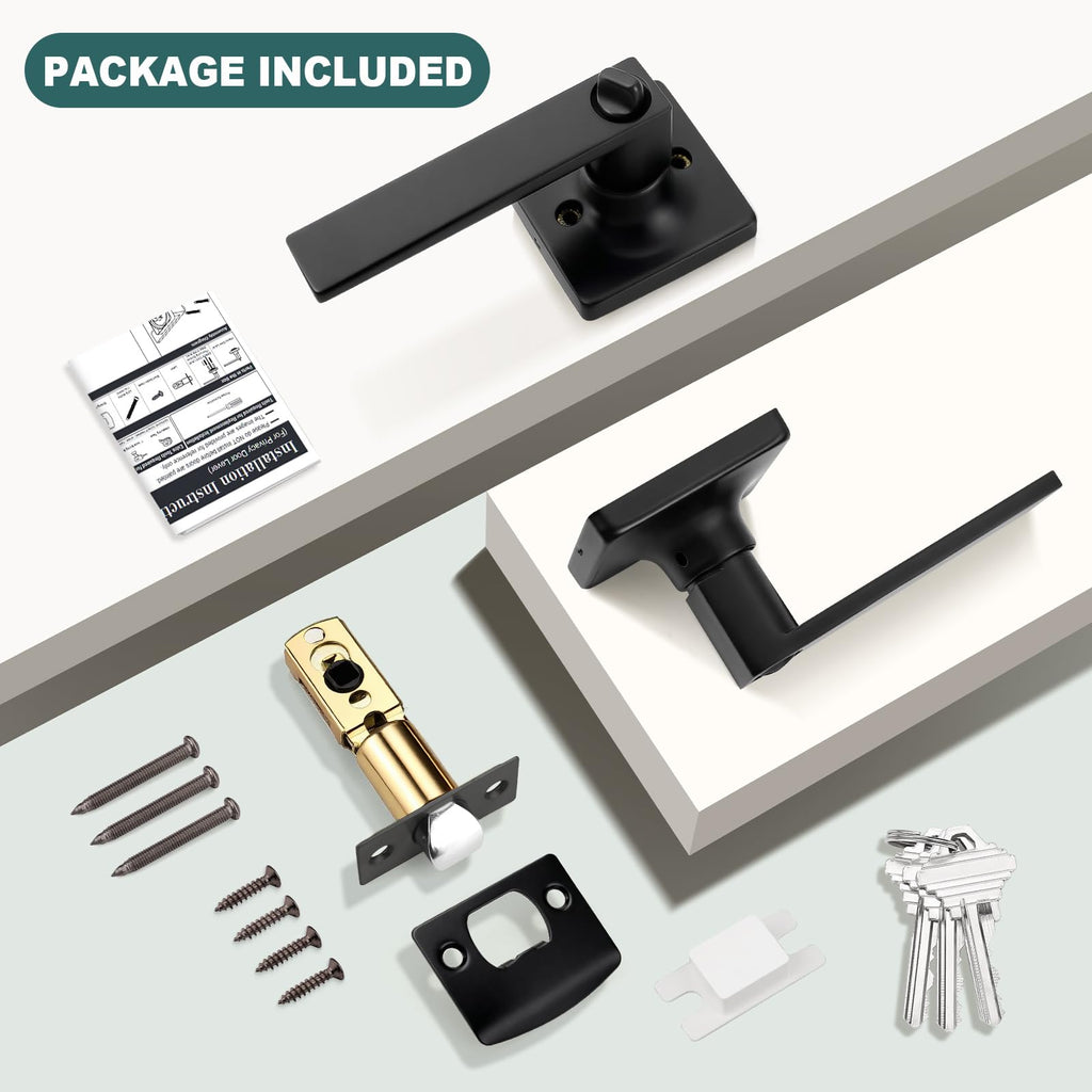 Keyed Alike Entry Door Handles with Lock and Keys, Matte Black Entry Door Lock Sets for Exterior & Interior Doors