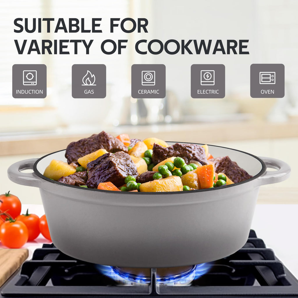 5.5 Quart Oval Enameled Cast Iron Dutch Oven Pot with Lid, Oven Safe up to 550° F & Dishwasher Safe, Sturdy Dutch