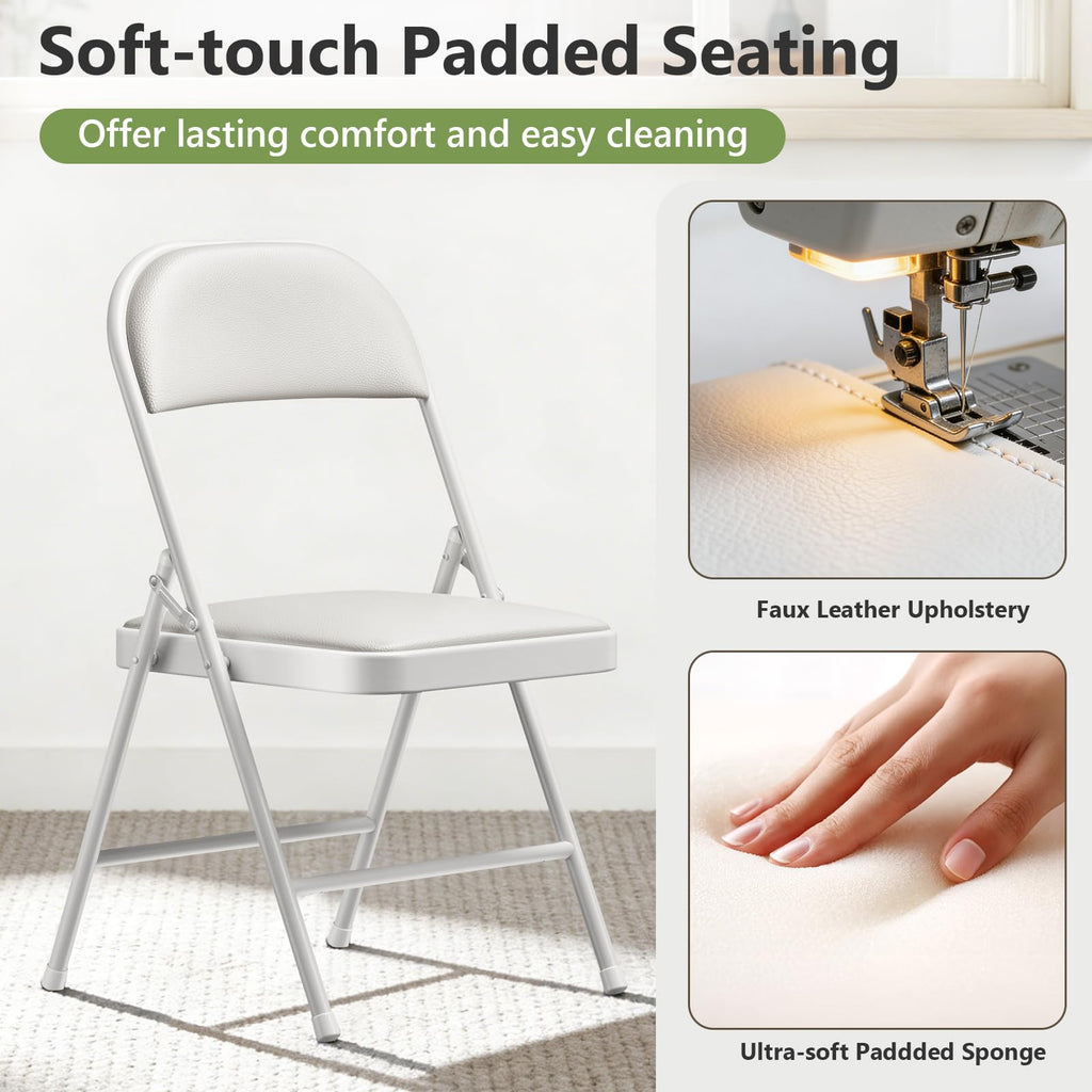 6 Pack Folding Chairs, PU Leather Folding Dining Chairs with Padded Cushion Seat & Back, Indoor Outdoor Folding Chair