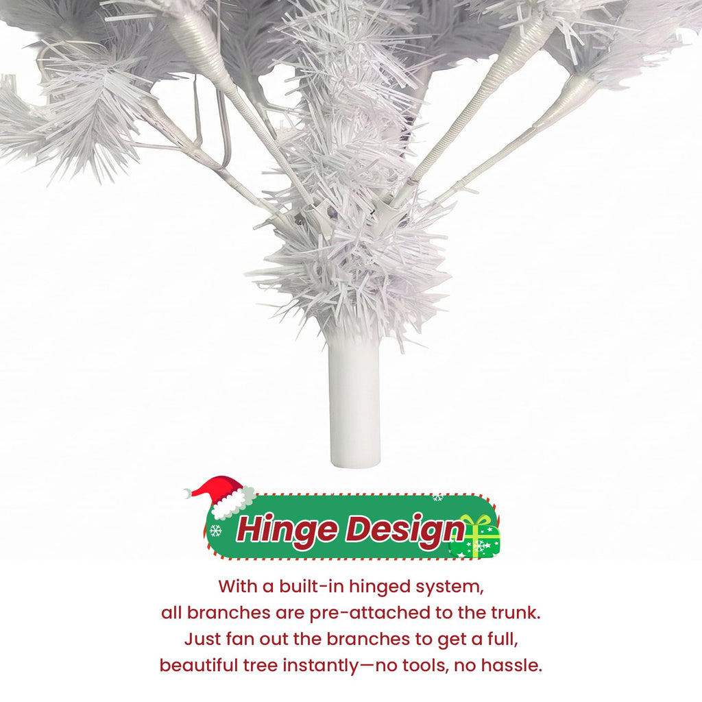 6ft White Prelit Christmas Tree with 300 LED White Lights, 726 Dense Branch Tips, Versatile Holiday Tree for