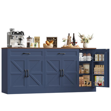 71" Large Sideboard Buffet Cabinet, Farmhouse Coffee Bar Cabinet (Blue)