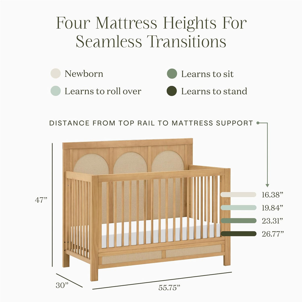 Eloise 4-in-1 Crib, Honey & Performance Sand Eco-Weave | GREENGUARD Gold Certified - Baby Crib Convertible to Toddler