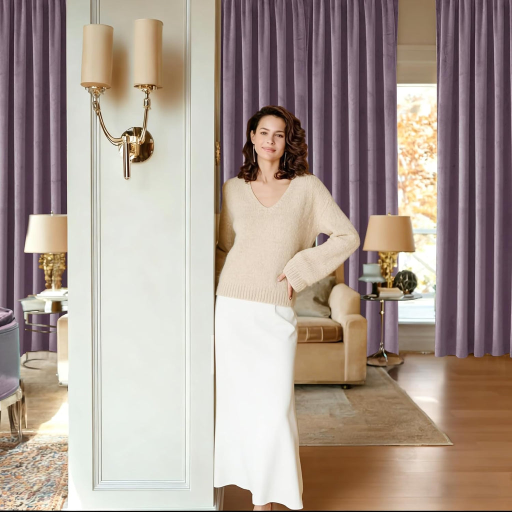 Luxury Velvet Curtains 84 inch Length Thermal Insulated Room Darkening Rod Pocket Curtains for Living Room/Sliding