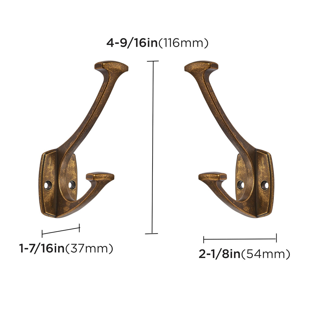 5 Pack Antique Brass Hooks Decorative Heavy Duty Solid Large Coat Hooks for Towel Hanging Coats Robe Wall Mounted