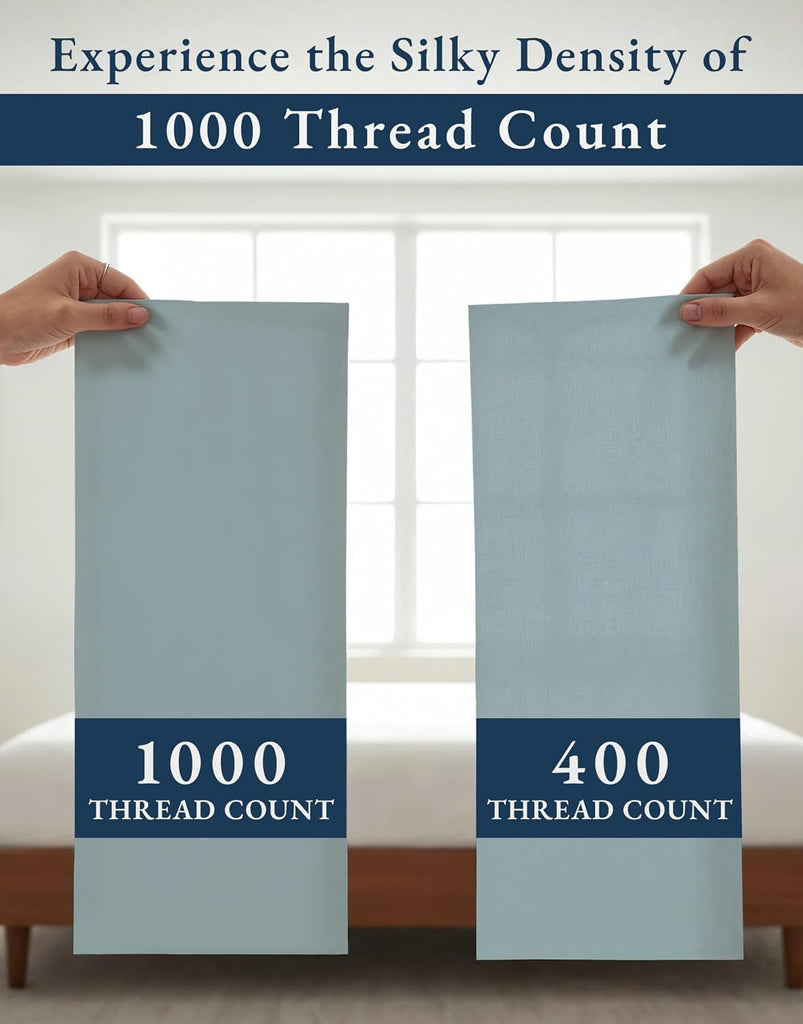 100% Egyptian Cotton Queen Sheet Set - 1000 Thread Count Silky Sateen Weave Naturally Breathable & Durable Winter