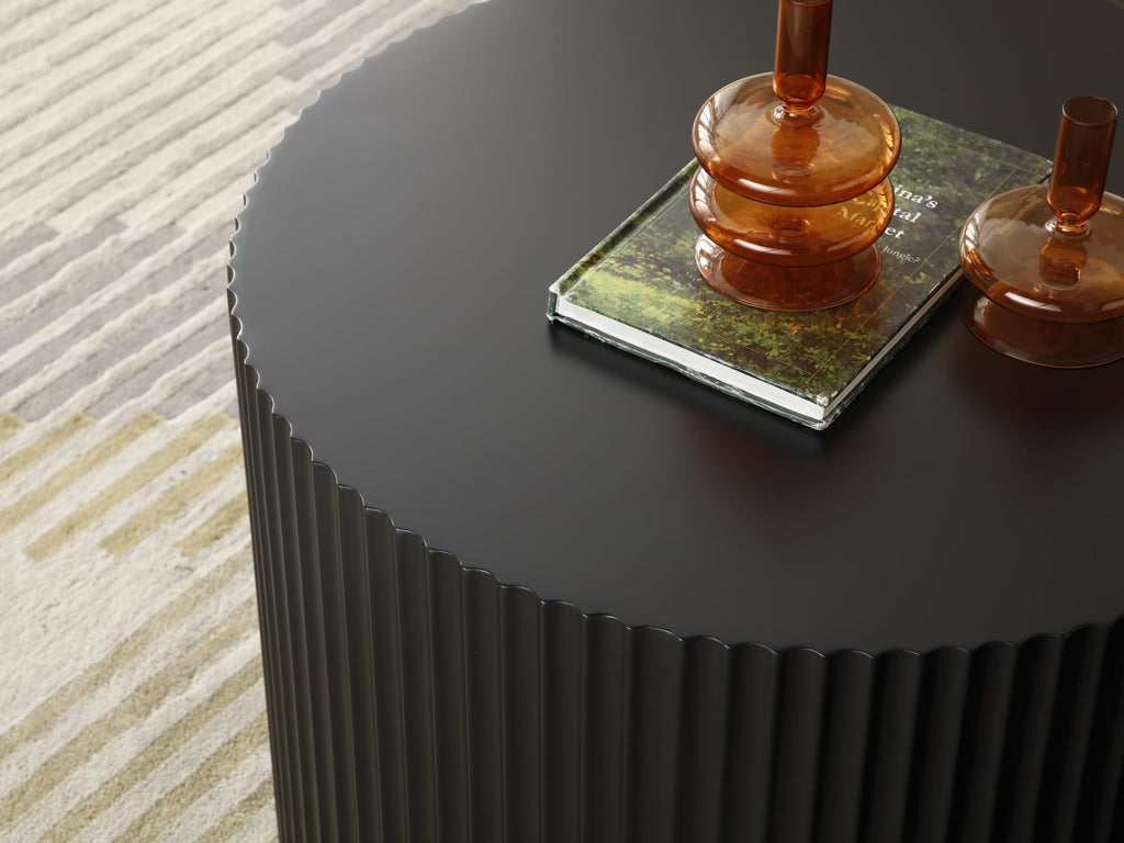 Nesting Coffee Set of 2 Round Coffee Tables Cocktail End Drum Coffee Matte Black