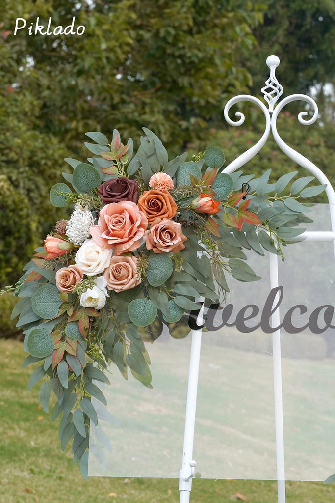 Faux Flower Swag Set of 2 for Wedding Welcome Signs Floral Swag Wedding Reception Ceremony Signs Decor (Terracotta)