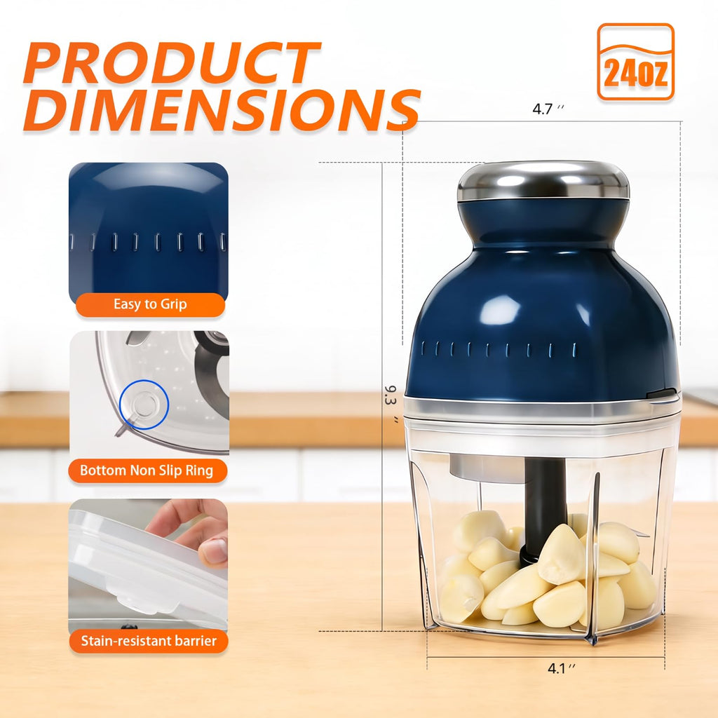 Electric Garlic Mincer & Onion Chopper, 3-Cup Mini Food Processor