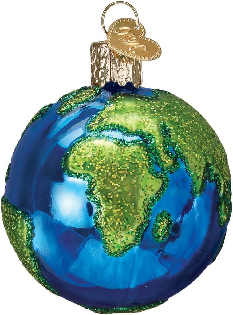 Planet Earth Glass Blown Ornament, Handcrafted Holiday Decoration, Outer Space Collection