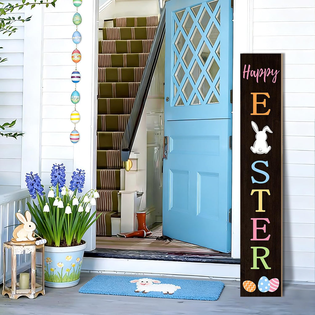 Easter Porch Sign Bunny Rabbit Welcome Sign Vertical Standing Sign For Front Porch Decor Farmhouse Wall Hanging Yard - Set of 3