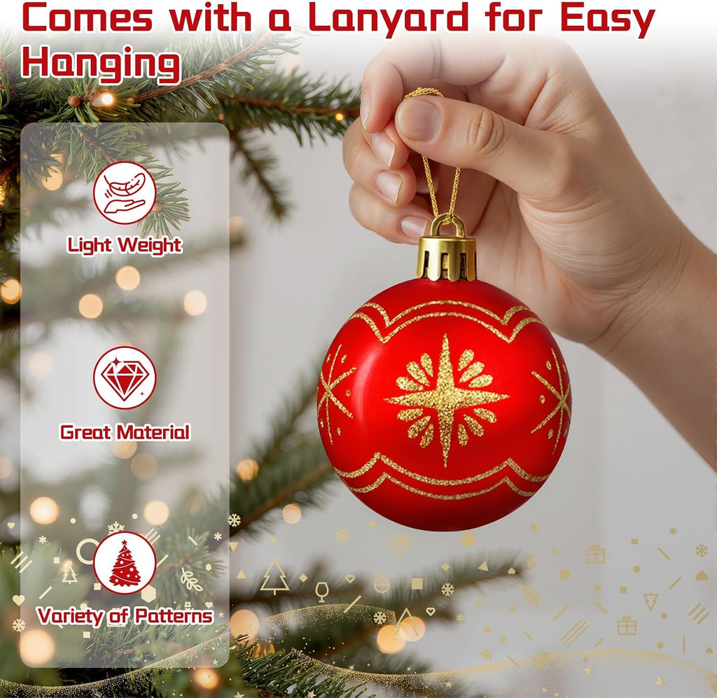 Christmas Balls Ornaments, Xmas Decorations, Green, Red & Gold - Set of 82