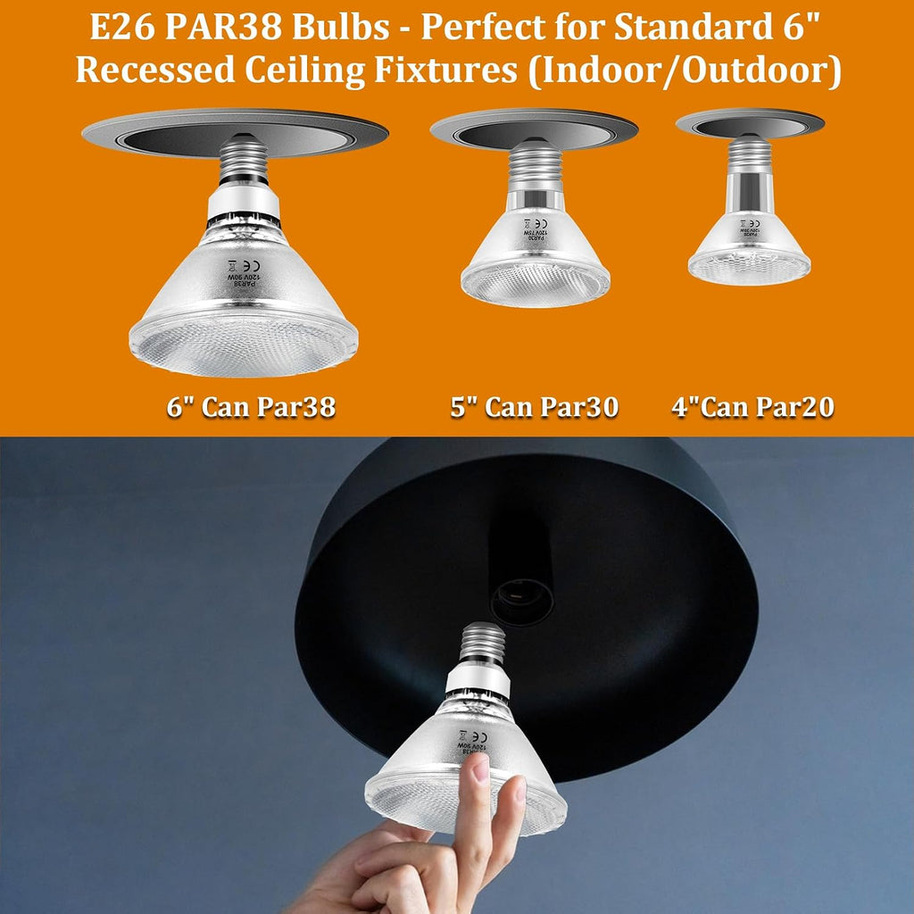 PAR38 Halogen Flood Light Bulbs, 90 Watt 120V, E26 Base, 4 Pack