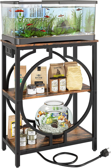 10 Gallon Aquarium Stand with Power Outlet, 3 Tier Heavy Duty Metal Fish Tank Stand with Storage, Fish Tank Table