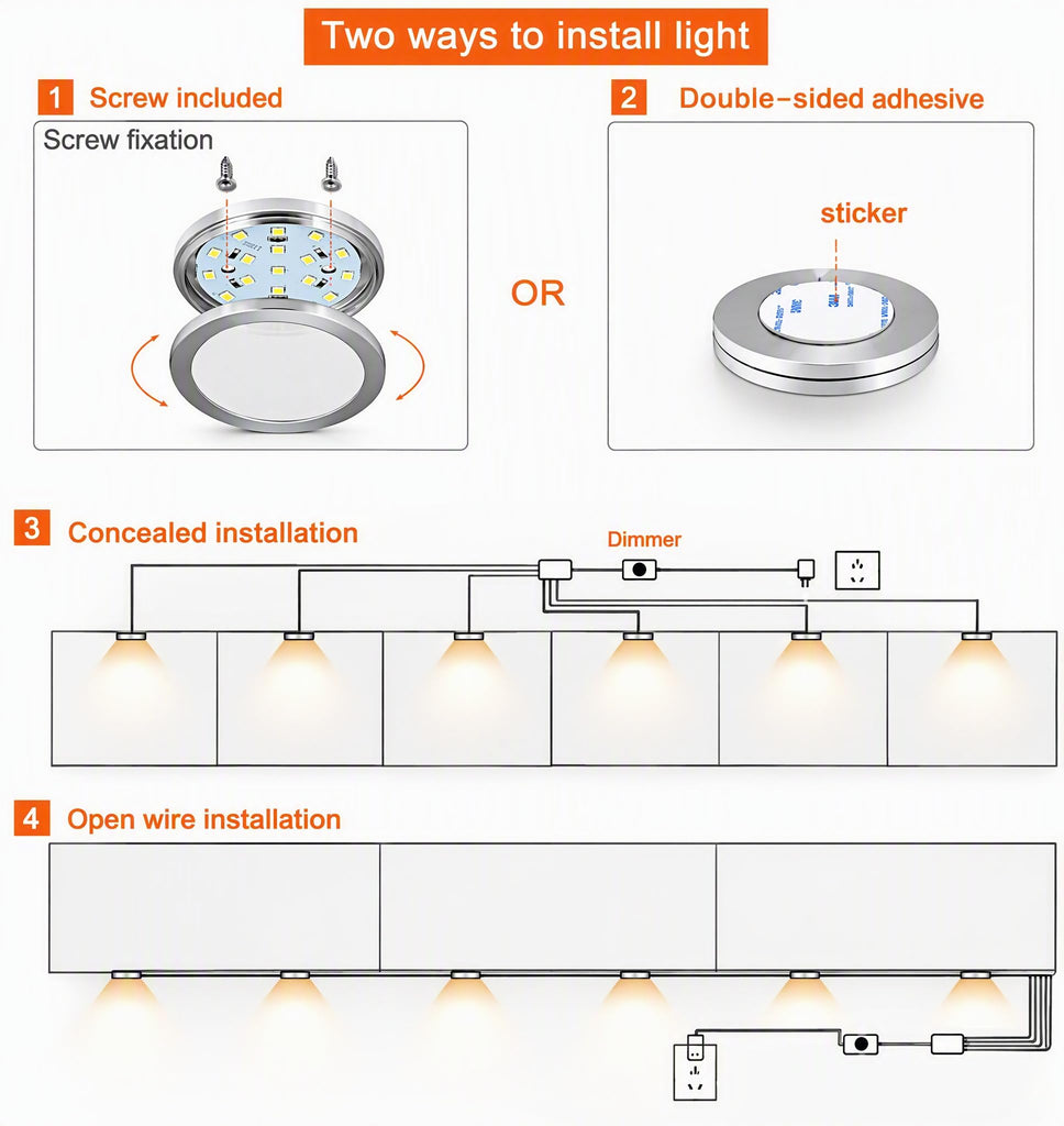 LED Puck Lights 6-Pack, Dimmable Under Cabinet Lights 6000K White