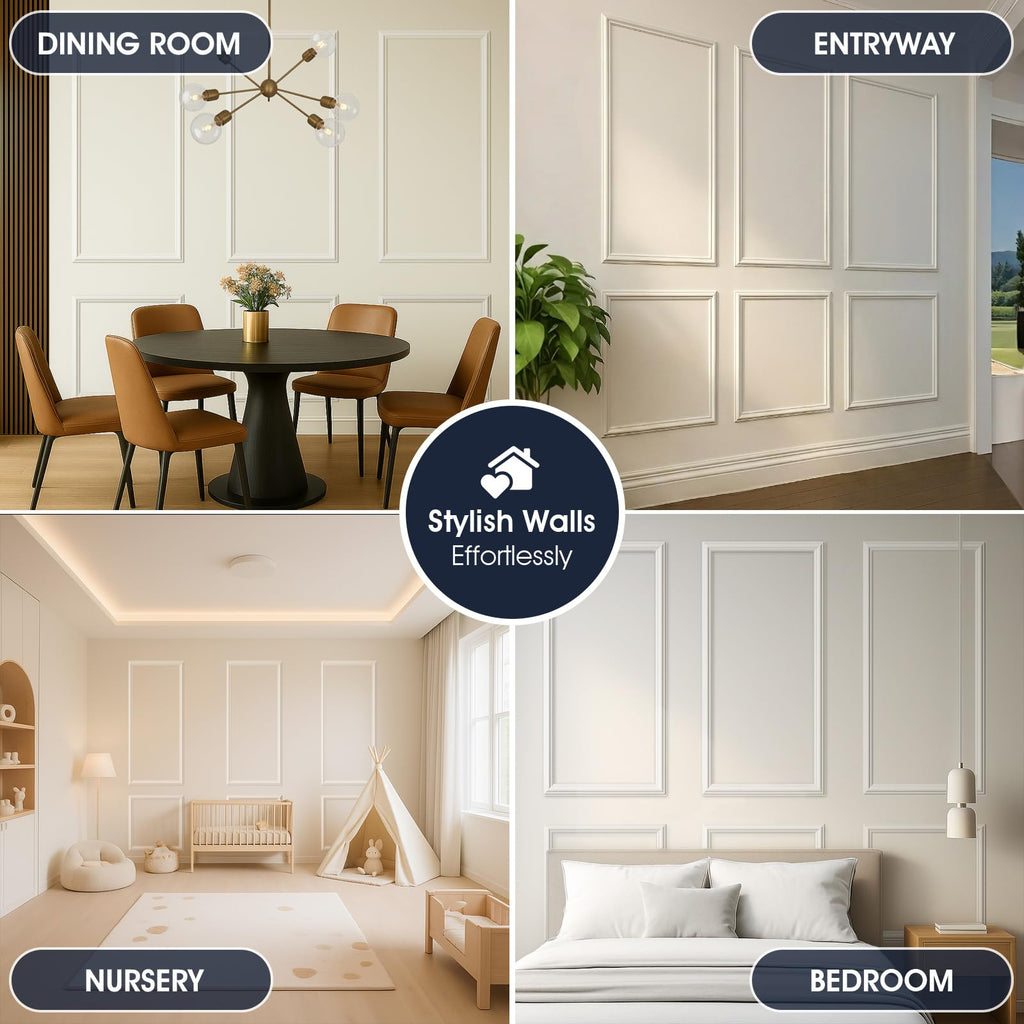 Set of 3 Peel and Stick Wall Molding Kit, Pre Cut Wainscoting Panels