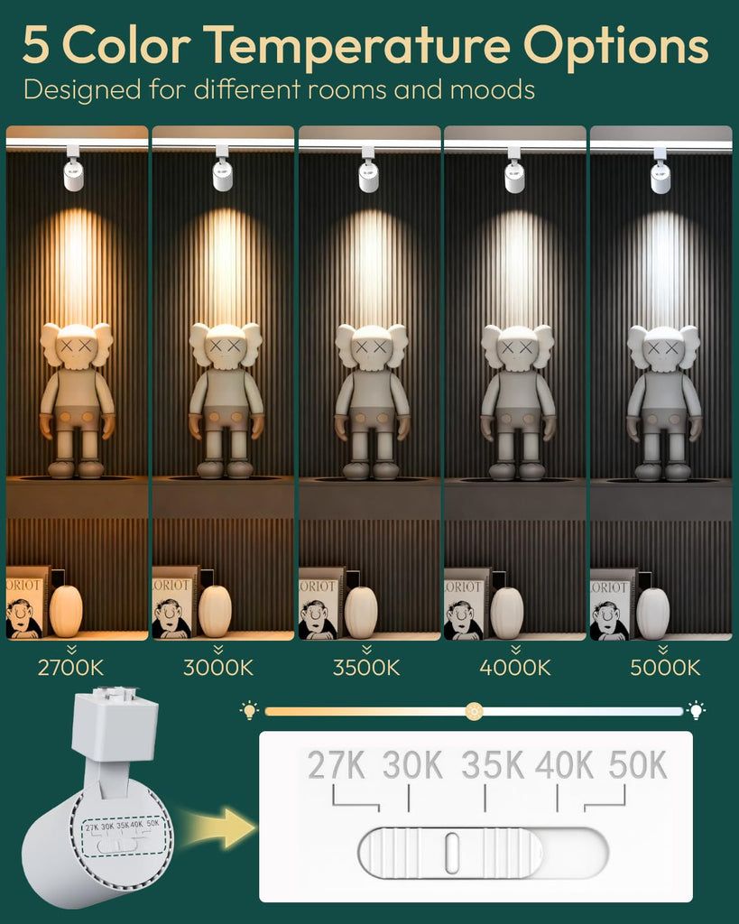 6 Pack LED Track Lighting Heads, Dimmable J Type LED Track Lights with 5 Selectable Color Temperatures