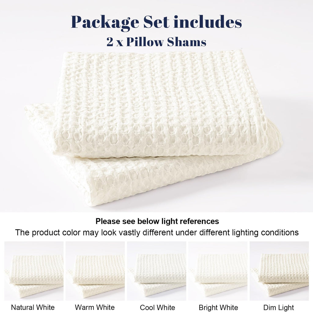 Ultra Soft Waffle Pillow Shams Standard 20"x26", Cream White, No Insert