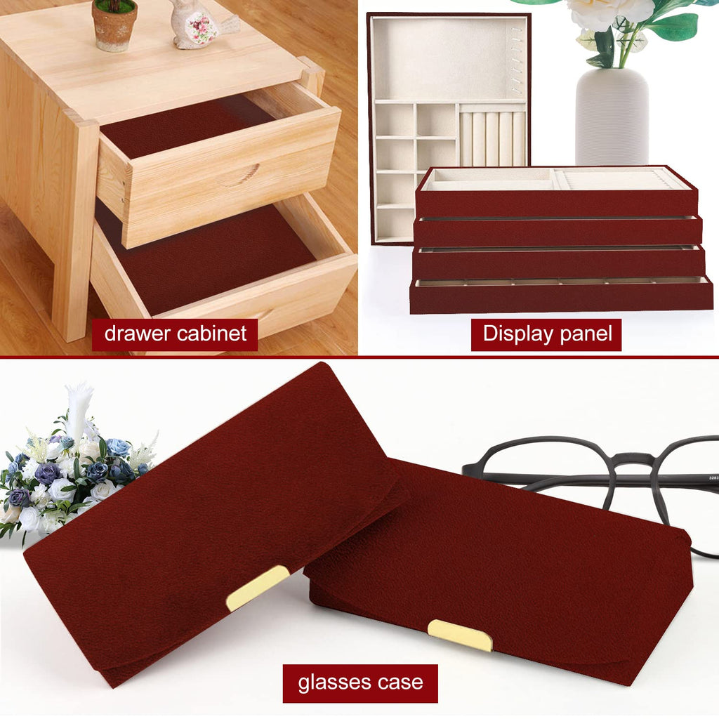 Removable Velvet Flock Self Adhesive Felt Fabric Liner Dark Red Velvet Drawer Liner for Jewelry Drawer Craft Felt