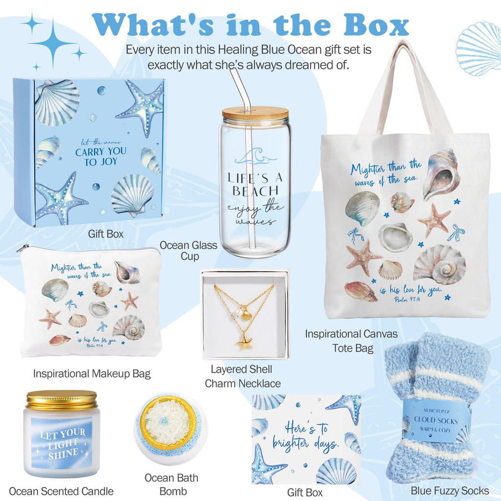 Gifts for Women, 8pcs Ocean Happy Birthday Gifts for Women, Christmas Ideas Inspirational Get Well Soon Gift Baskets