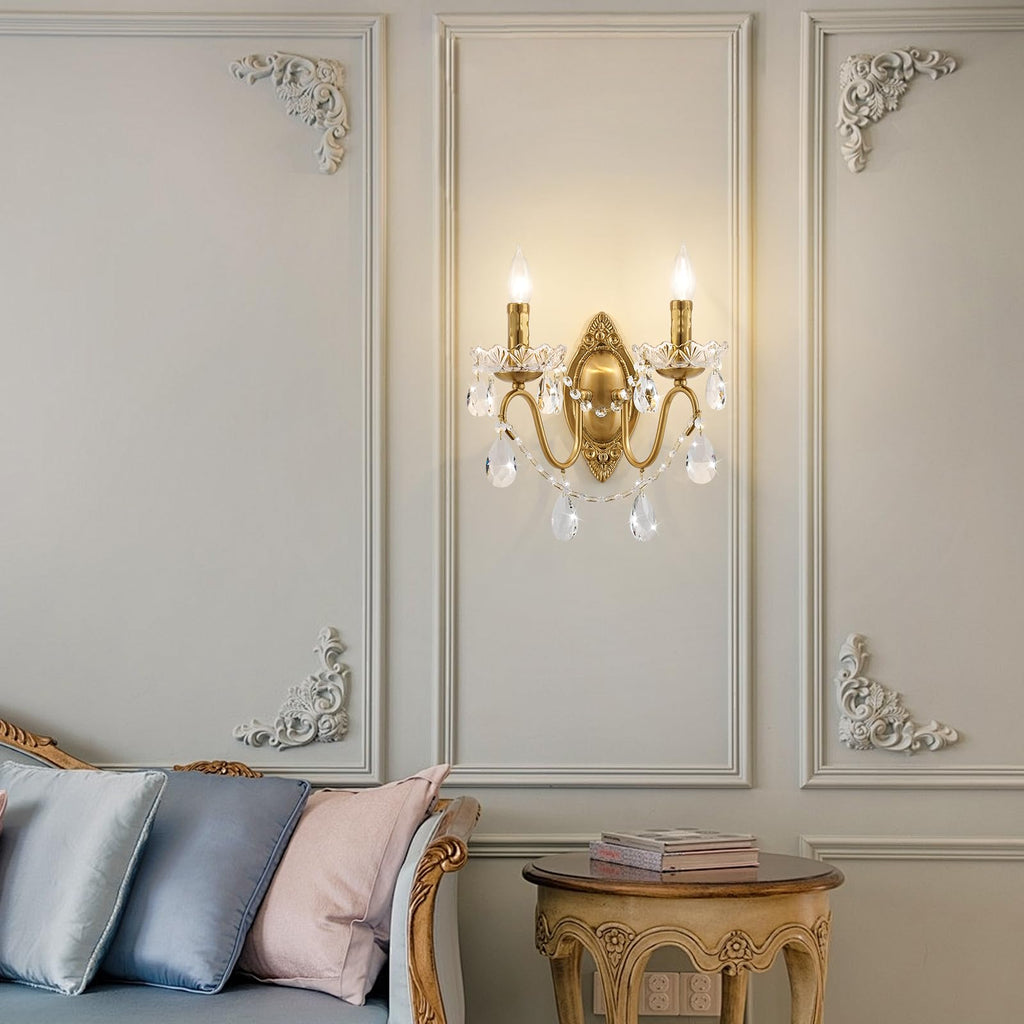 Crystal Wall Sconce, Gold Wall Sconces, Gold Sconces Wall Set of 2,Vanity