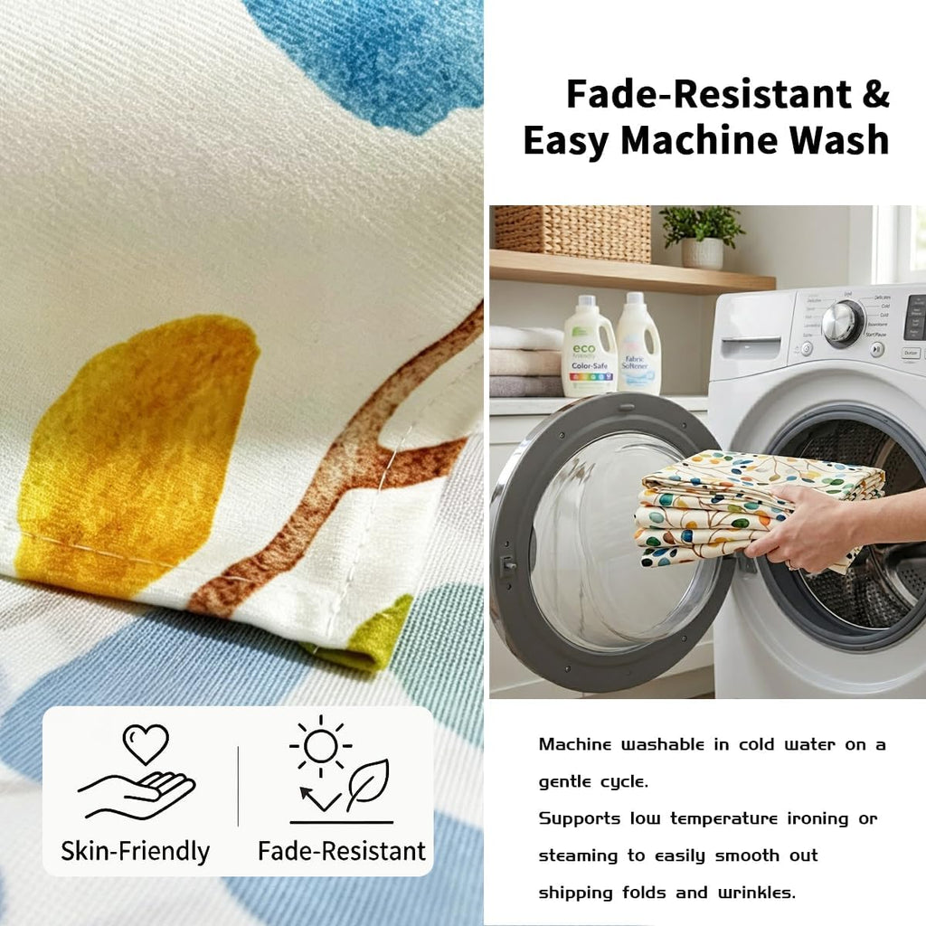 Colorful Kitchen Curtains Valance and Tiers Set Over Sink, 52x18 inch + 26x36 inch x 2, Cute Watercolor Floral Boho