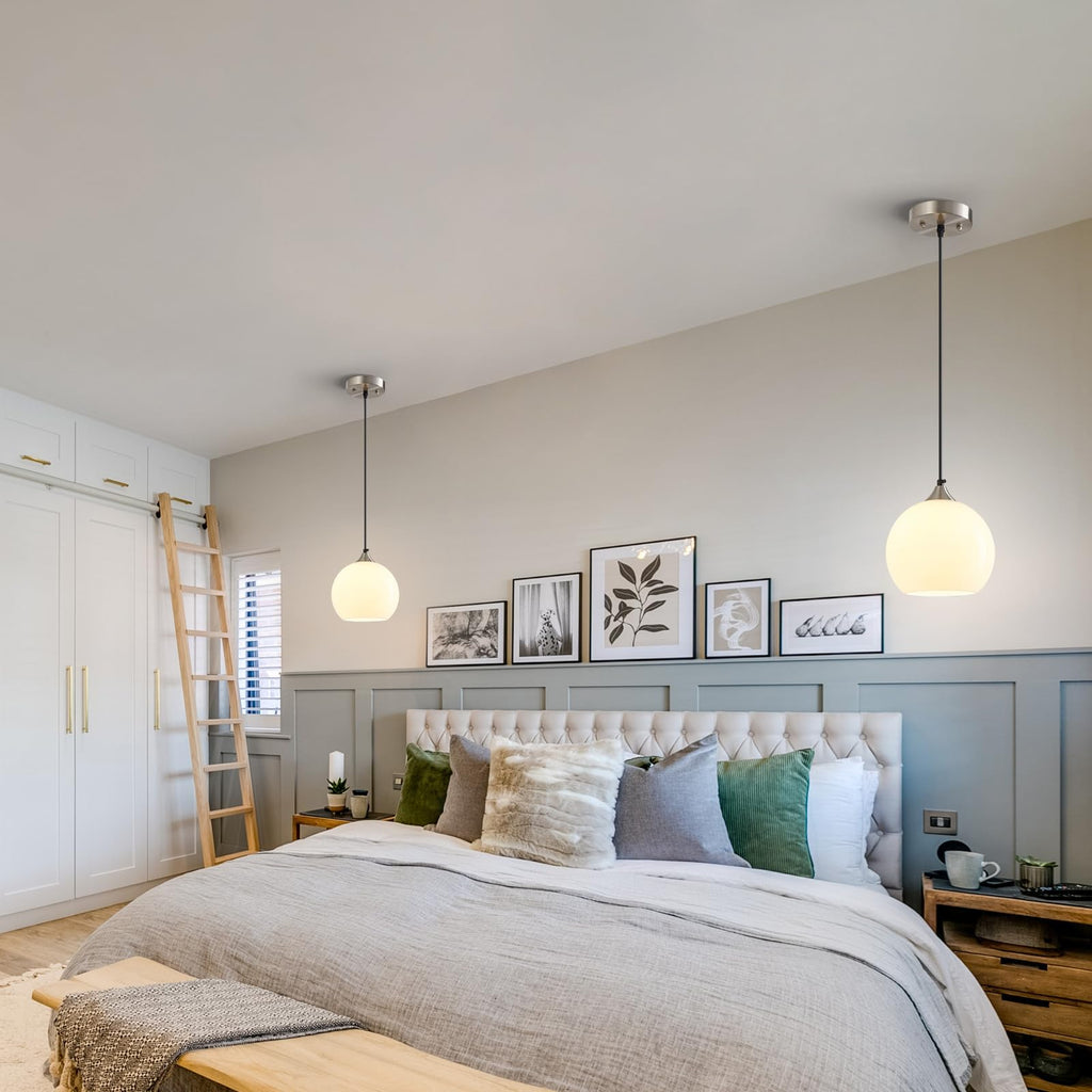 White Pendant Lights Kitchen Island 1 Pack, 7.87 in Milk Glass Globe