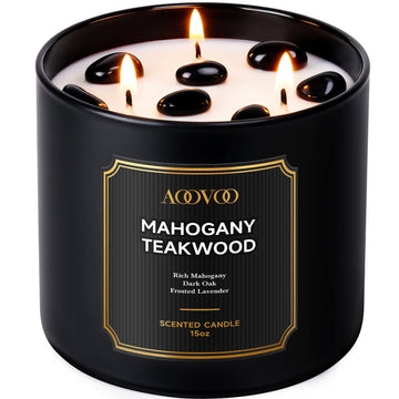 3-Wick Scented Candles, Mahogany Teakwood Intense, 15 oz Soy Wax