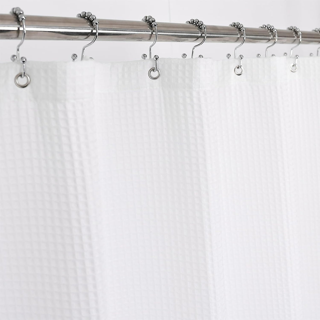 Waffle Weave Shower Curtain Fabric White, 72x72 | Heavy Weight Fabric, Cotton Blend, Hotel Luxury Spa, Machine