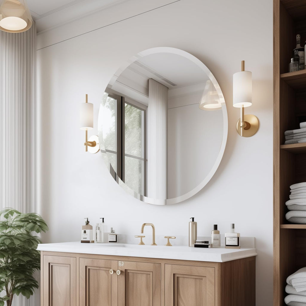 30 Inch Round Frameless Bathroom Mirror, Beveled Round Mirror