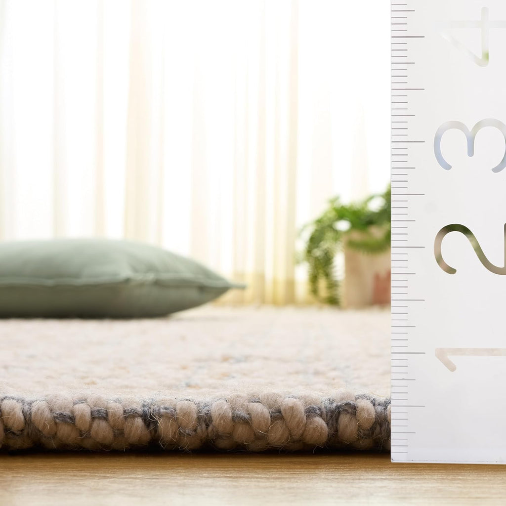 Area Rug - Natural Fiber Collection - Large - Natural & Light Blue, Handmade Jute & Wool, Ideal, Dining Space