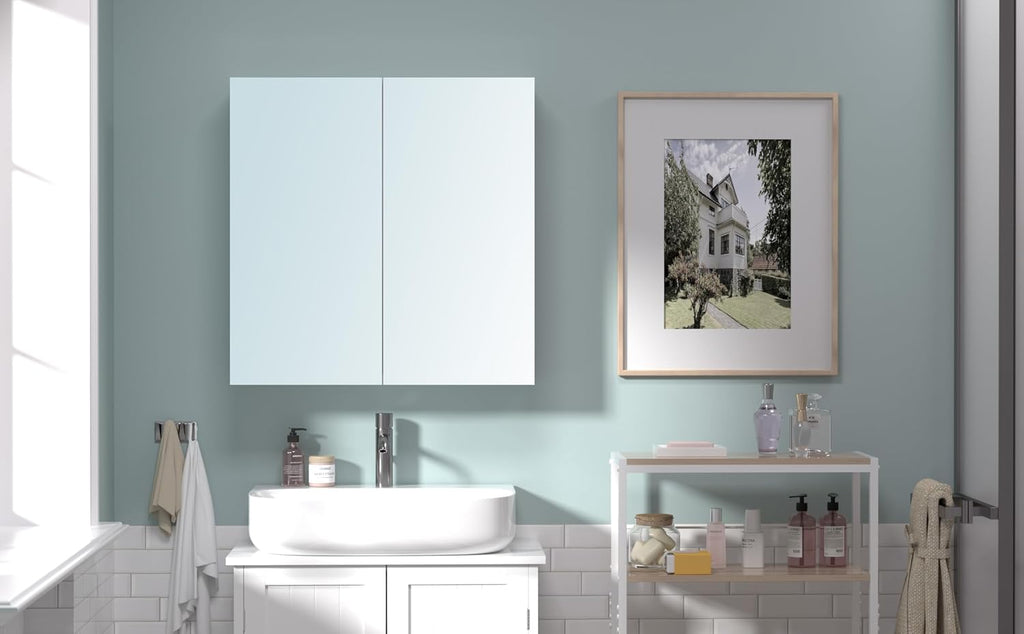 24x24 Bathroom Wall Cabinet, Saver Storage Cabinet, Medicine Cabinet with 2 Door and Adjustable Shelves,Flat-Pack