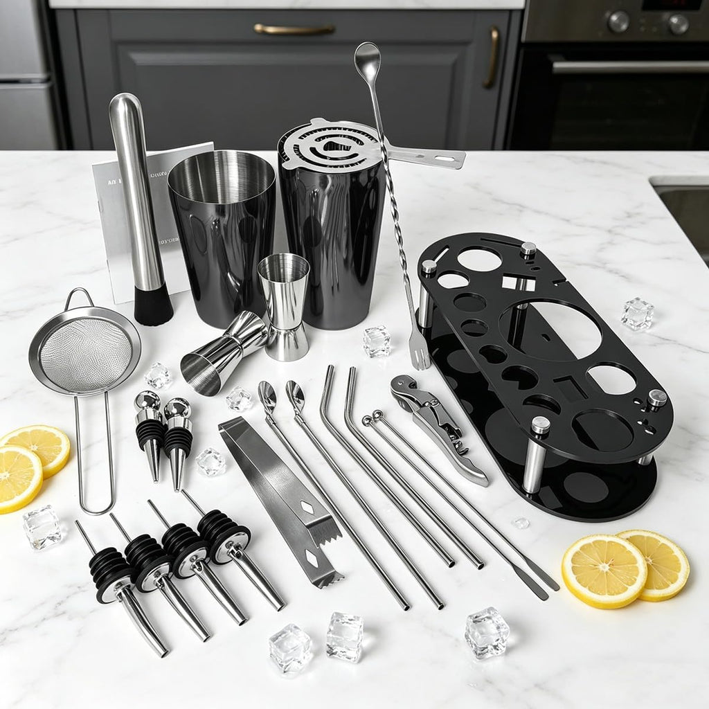 22-Piece Cocktail Shaker Set, 25/20oz Bartender Kit, Bartending Stainless Steel Bar Tools Sets for Drink Mixing - Set of 22