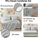 Full Comforter Sets Light Grey - 7 Pieces Bed in a Bag Full, Luxury Soft Bed Set for All Seasons