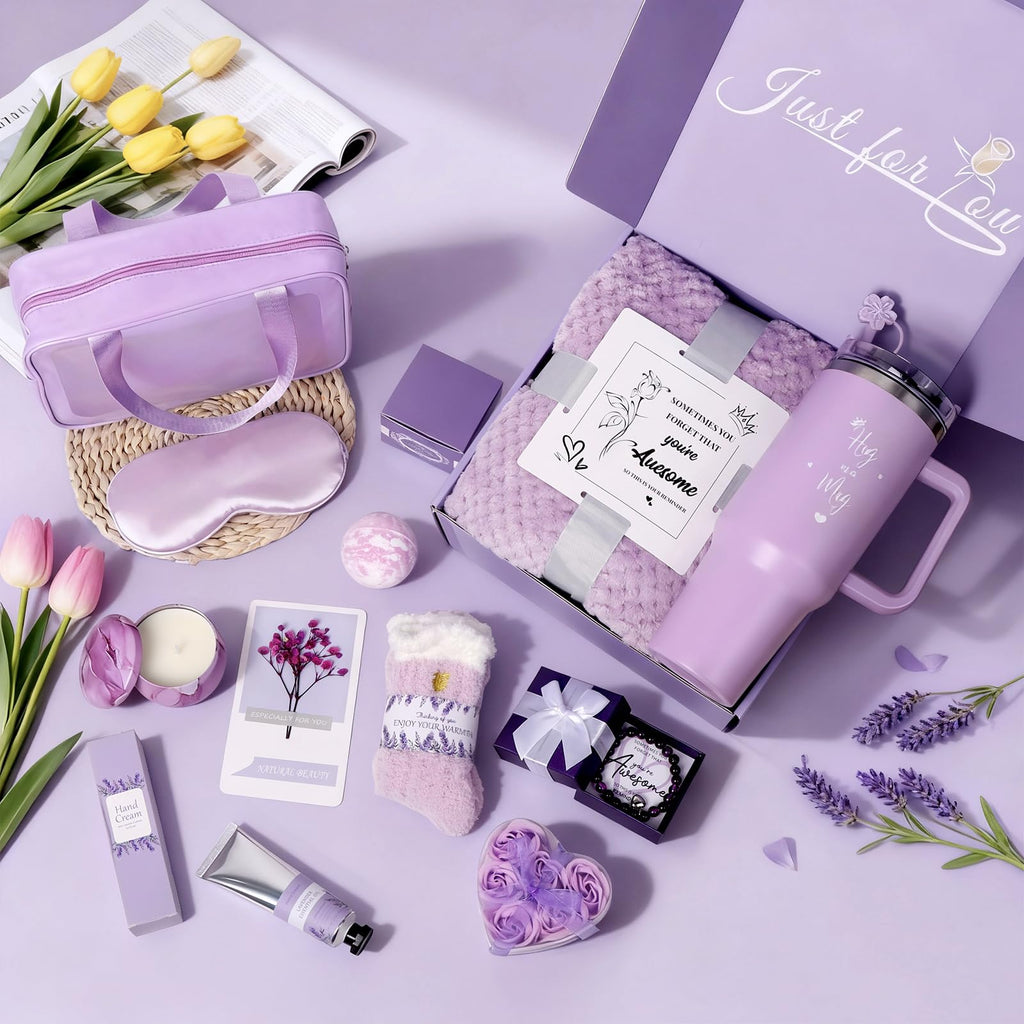 Birthday Gift for Women, Luxury Self Care Spa Gift Basket with Blanket for Mom, Wife, Sister, Friend, Girlfriend