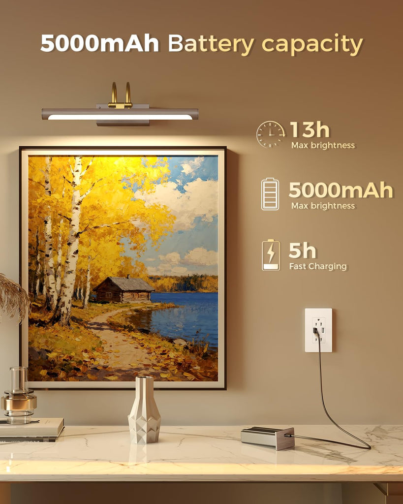 Picture Light,15.7′′ Wireless Battery Operated Rechargeable LED Wall Light with Remote,Dimmable Art Light