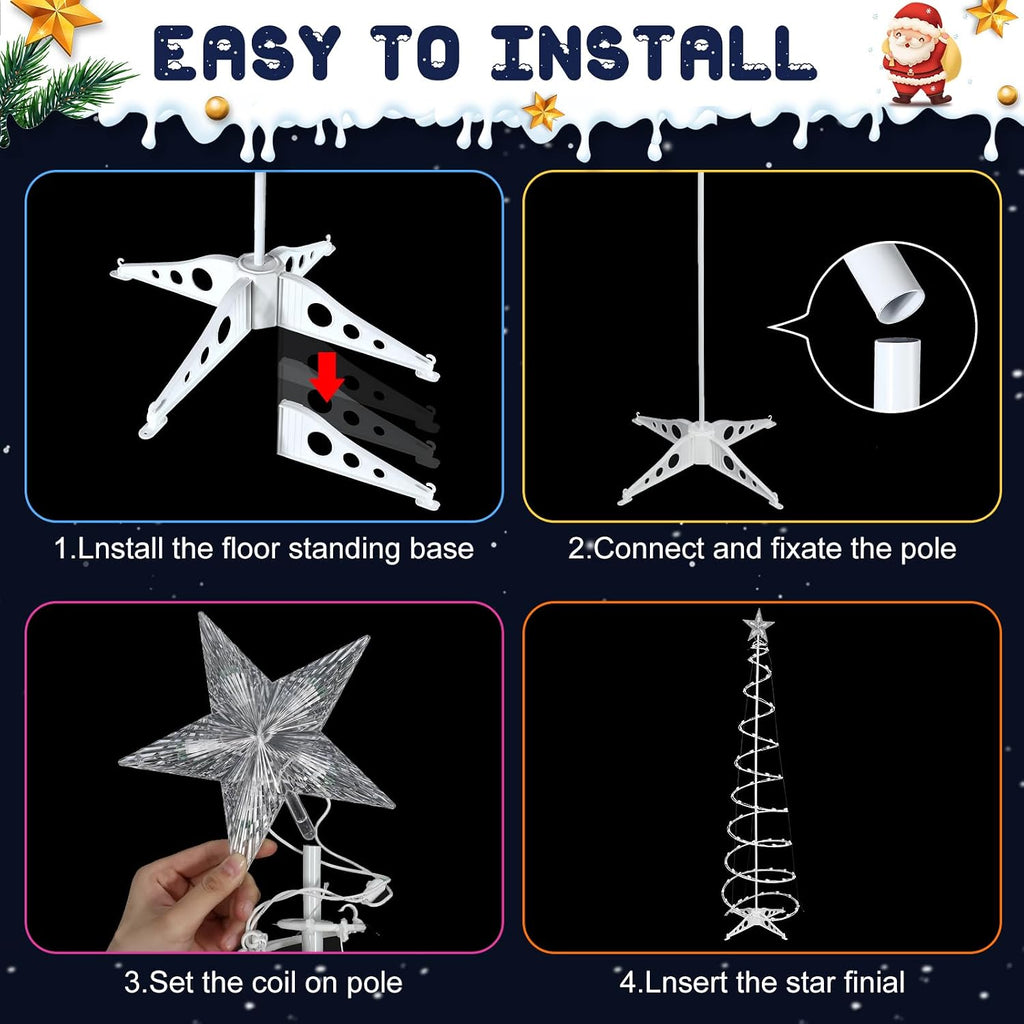 6 Pcs LED Spiral Christmas Tree Lights Plug in Outdoor, Colorful