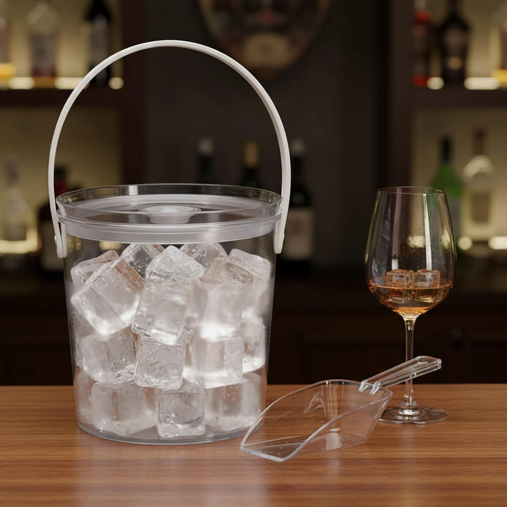 Ice Bucket with Airtight Lid, Champagne Bucket with Handle, Plastic Beverage Tub for Parties, Bar Cart Accessories