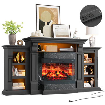 72" Electric Fireplace TV Stand w/ 3-Side Glass Heater, Marble Finish