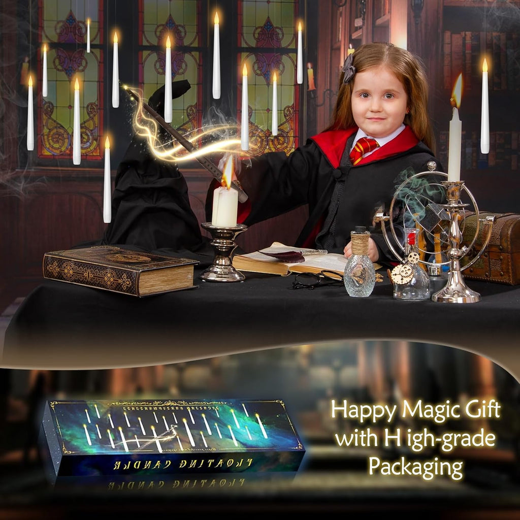 Flameless Floating Candles with Wand, Magic LED Hanging Taper Candles,Flickering Battery Operated Taper Candle - Set of 20