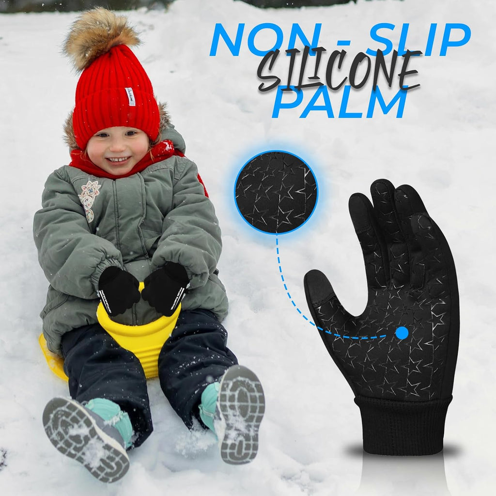Winter Kids Sports Gloves, Touchscreen Anti-Slip Thermal Boys Gloves for Running, Hiking, Ski Sports & Outdoor