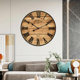 24 Inch Farmhouse Wall Clock - Antique Rustic Wood Finish, Silent Battery-Operated Timepiece with Stylish Decor