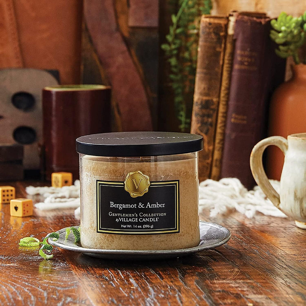 Bergamot & Amber Glass 3-Wick Bowl, Scented Candle, 14 oz., Brown.