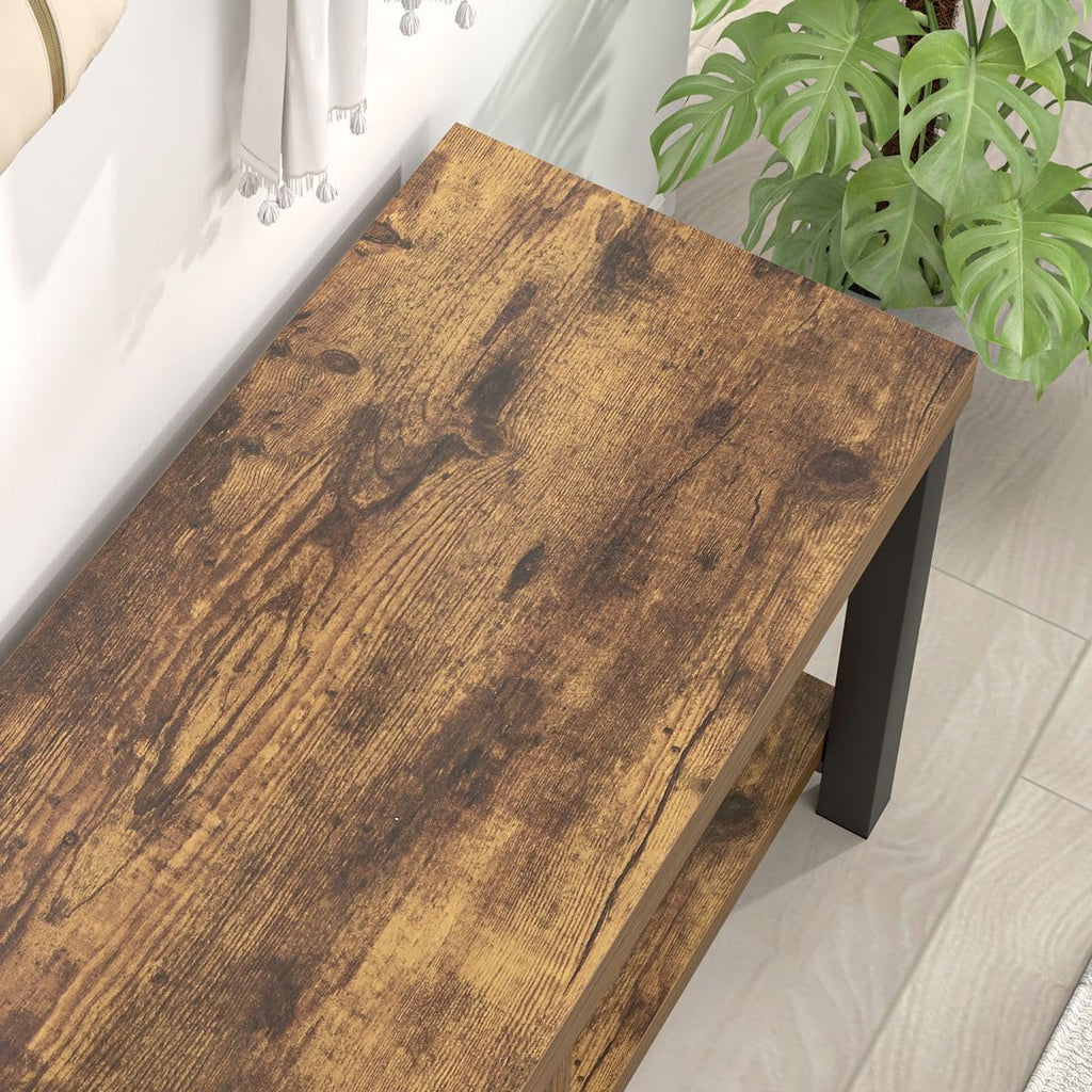 Shoe Bench, Modern Wood Storage Bench Hallway, Industrial Indoor Shoe Rack Bench Seat Bedroom, 43.3 Inch Rustic Brown